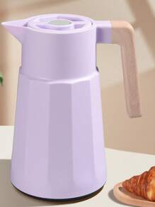 1pc New Nordic Style Insulated Carafe, Large Capacity Wooden Handle Glass Liner Hot Water Flask, Coffee Pot