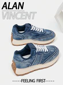 Alan Vincent [Light Freedom Series] Scarpe blu da donna per la primavera 2025, nuovi stile con suola spessa, scarpe sportive confortevoli e alla moda, sneaker casual da donna per uso quotidiano, scarpe da festa all'aperto, scarpe da donna blu, scarpe Cortez per studenti ragazze, scarpe casual Cortez adatte per ogni occasione - Blu - Visualizzare 2