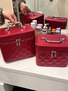 多色可选镜子并可存放化妆刷钻石形刺绣线高级化妆包，镜子收纳一体式便携式手持化妆盒，浴室收纳化妆包，ins风美妆收纳包，波西米亚风，适合度假海滩，浴室收纳，卧室收纳，大容量