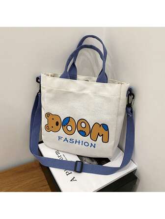 Women's Multi-Functional Canvas Small Square Bag Cute Bear Shoulder Crossbody Phone Pouch Organizer, Boho Vibes