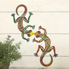 2pcs Iron Gecko Wall Decor Ornaments, Suitable For Home, Villa, Garden, Yard Decoration, Helps Beautify The Environment