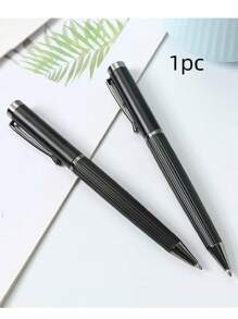 High-Grade Striped Engraved Metal Ballpoint Pen: Smooth Writing, Suitable For 14+ Years Old - Black - View 1