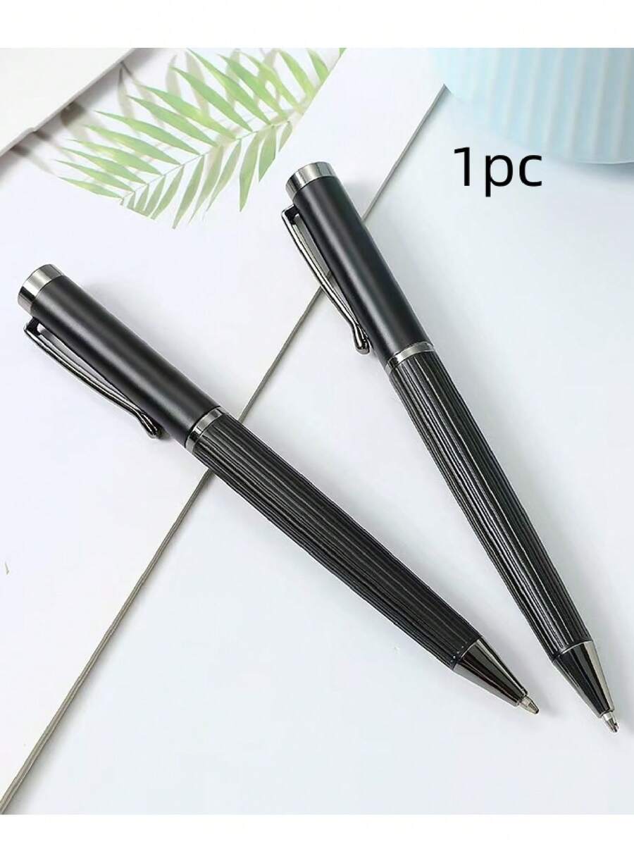 High-Grade Striped Engraved Metal Ballpoint Pen: Smooth Writing, Suitable For 14+ Years Old - Black - View 1