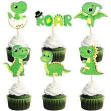 Toppers Fofos para Cupcakes de Revelação de Gênero de Dinossauro Azul e Rosa, Decorações para Festa de Aniversário Feliz Tema Jurássico para Bebê