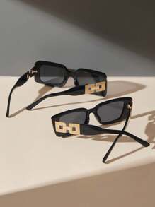2pcs Women's Geometric Plastic Frame Glasses, Elegant Classic Retro Fashion, Suitable For Tropical Beach Vacation, Outdoor Travel, Daily Life, Street Photography Decoration, Women's Gift - 2pcs 黑灰 - 查看 4