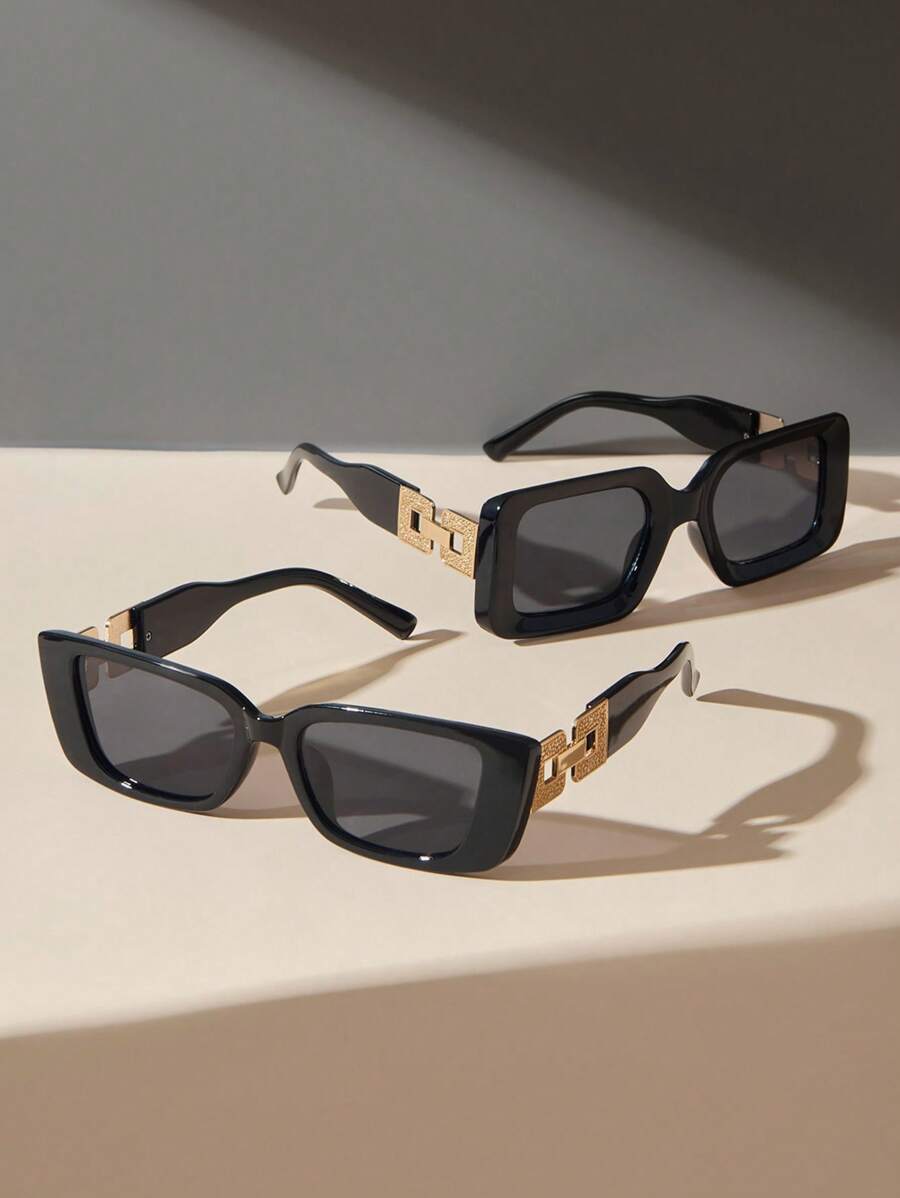 2pcs Women's Geometric Plastic Frame Glasses, Elegant Classic Retro Fashion, Suitable For Tropical Beach Vacation, Outdoor Travel, Daily Life, Street Photography Decoration, Women's Gift - 2pcs 黑灰 - 查看 1