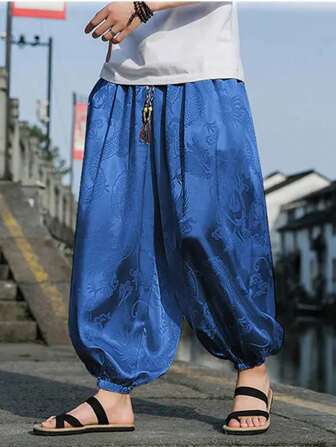 户外品牌男士裤子冰丝龙纹暗花宽松灯笼裤高品质阔腿休闲裤男