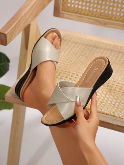 Women's Wedge Sandals, Casual Vacation Open Toe Thick Sole Slip On Sandals, Comfort Fit Plus Size 43