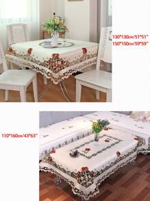 1pc Peony Flower Table Cloth, Nordic Countryside Style Beige Polyester Jacquard Fabric Cutout Embroidered Tablecloth Suitable For Bedroom, Living Room, Dining Table, Coffee Table, Side Table - 彩色 - 查看 4
