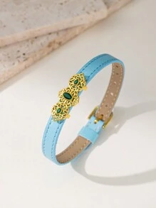 Herseygold 1 件皮革和镀金铜女士手链，阿拉伯时尚珠宝，皮革手链可作为婚礼礼物