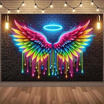 1pc Luminous Neon Angel Wings Wall Art - Multifunctional Fabric Decor For Living Room, Bedroom, Office And Outdoor Space - Perfect Party Accessory And Holiday Gift
