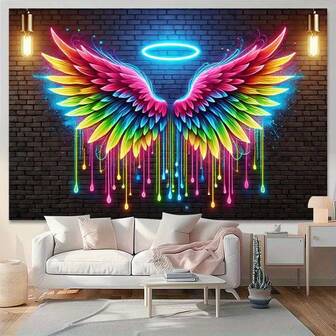 1pc Luminous Neon Angel Wings Wall Art - Multifunctional Fabric Decor For Living Room, Bedroom, Office And Outdoor Space - Perfect Party Accessory And Holiday Gift