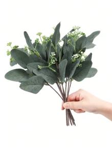 10 pièces Ensemble de plantes artificielles d'eucalyptus et de fleurs de bébé, plantes antioxydantes factices pour la décoration de la maison, du restaurant, de la cuisine, de la chambre, convenant pour Noël et Thanksgiving