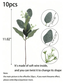 10 pièces Ensemble de plantes artificielles d'eucalyptus et de fleurs de bébé, plantes antioxydantes factices pour la décoration de la maison, du restaurant, de la cuisine, de la chambre, convenant pour Noël et Thanksgiving