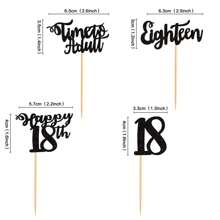 12pcs Shining Black 18th Birthday Cupcake Toppers Cake Decorations, Sweet 16 Party Supplies, 18th Anniversary Celebration Decorations