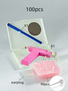 100 pièces/set Kit de perçage d'oreille stérile, (y compris 98 boucles d'oreilles plaquées argent) Pistolet de perçage d'oreille à usage unique avec faible douleur, convenant aux étudiants et aux outils et accessoires de beauté des oreilles personnels