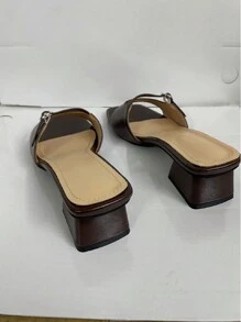 Women's Summer Square Toe Fashionable Plain Slip-On Chunky Heel Peep Toe High Heels, Versatile, Available In Nude And Red Colors