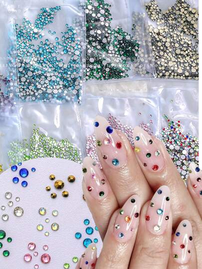 1440 buc strasuri din sticlă cu spate plat, dimensiuni mixte, strasuri pentru unghii, cristale AB, 1440 buc strasuri albe transparente pentru unghii, DIY, consumabile pentru unghii, brelocuri pentru unghii, pietre prețioase pentru unghii