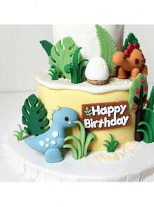 1pc Cute Dinosaur Cake Decoration, Dinosaur Theme Cake Decoration Ornaments, Soft Gum Tree Leaves Grass Cake Decoration, Dinosaur Forest Theme Party Supplies, Suitable For Birthday Cake Decoration, Gender Reveal Christening Cake Decoration Supplies,Christmas - Dinosaur - View 4