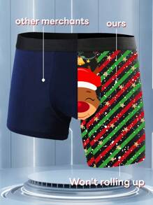 Calzoncillos bóxer de hombre tipo Navidad, calzoncillos tipo bóxer tipo bóxer con comodidad y estiramiento con diseño de Papá Noel, 1 pieza