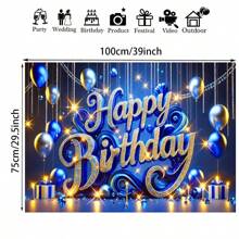 1pc Blue & Gold Sparkling Happy Birthday Banner - Polyester Balloon Design, Suitable For Party, Home And Office Celebrations Back To School Valentine's Day