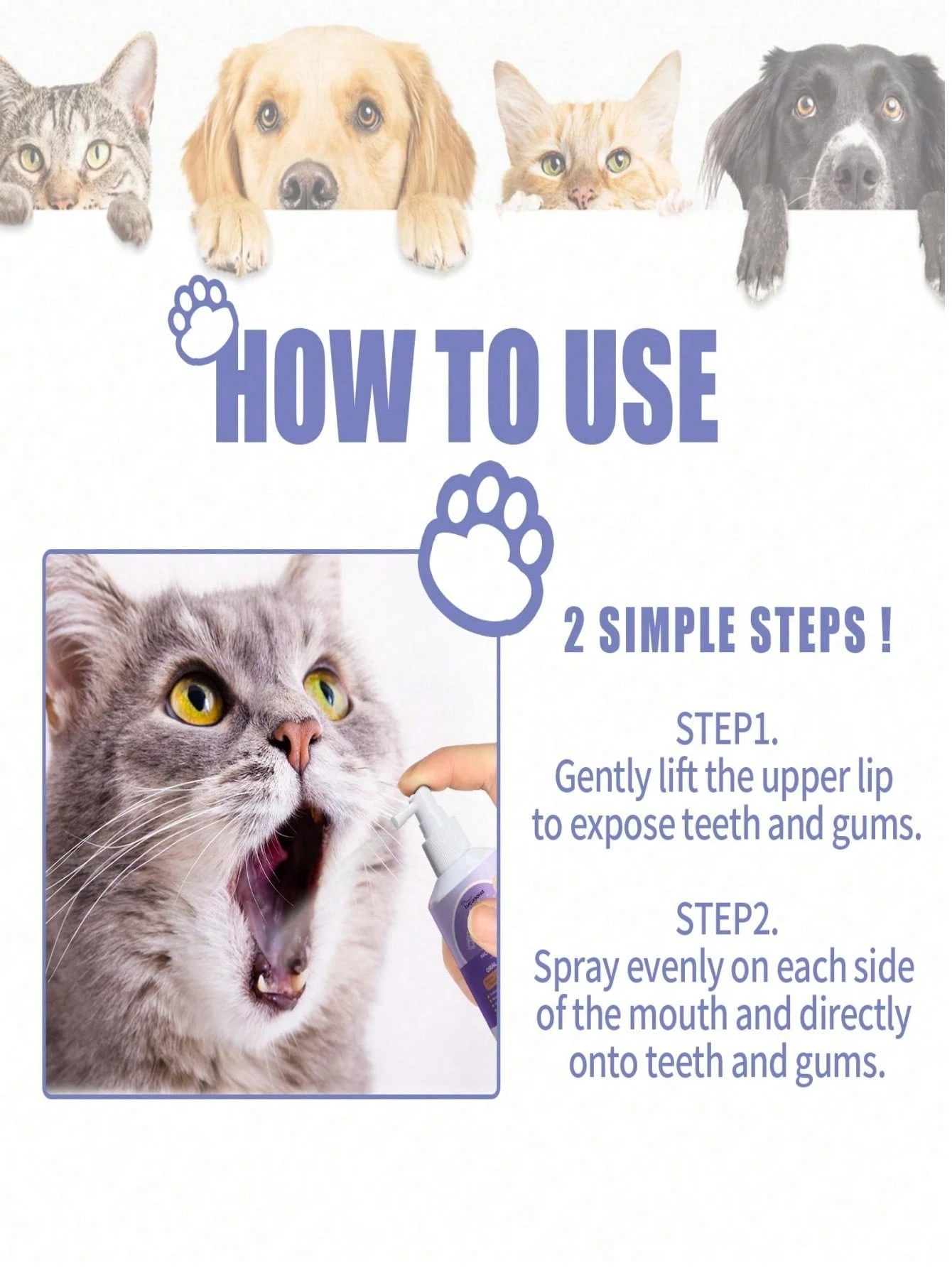 Pet dental cleaning spray removes plaque tartar and bad odor
