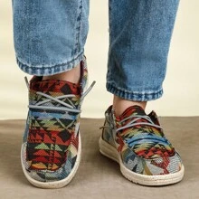 AnnNai 全新花卉印花时尚百搭女士休闲舒适柔软乐福鞋 - 橘色 - 查看 3