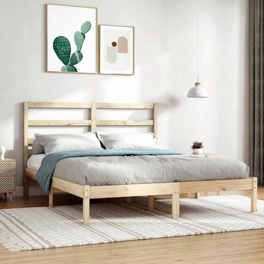 Solid Pine Bed Frame 140x200 Cm No Mattress Required Durable Design Natural Finish - Brown - View 1