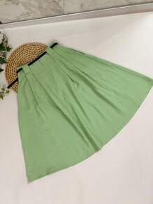 Midi Skirt With Belt And Pocket - Mint Green - View 6