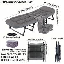 Adjustable Portable Folding Bed, Patio Lounger, One Piece Folding Bed With Pillow Mattress, Complimentary Blanket And Eye Mask, Adult Camping Bed, Nap Nap Bed, Single Companion Bed, Outdoor Camping Bed, Suitable For Tent, Home, Office, Etc. - 75"x 26"(套) - 查看 5