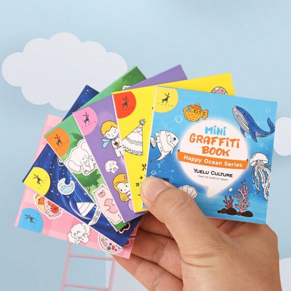 1pc/6pcs Creative Mini Coloring Books, Portable Outdoor Sketchbooks For DIY Doodles Anytime, Cartoon Series Patterns Like Ocean, Holidays, Food, Space To Inspire Kids' Creativity And Imagination, Suitable For Colored Pencils, Markers, Oil Pastels, Watercolor Pens, Ideal Gift For Kids, Students, Birthday, Holiday