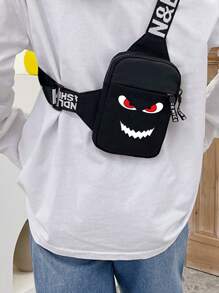 Men's Casual Waist Bag/Chest Bag, Adjustable Strap, Zipper Pouch, Wallet, Crossbody Bag, Multi-Function For Outing, Travel, Work, Letter & Graffiti Print, Black, Large Capacity, Peach Tree Black Bag Travel Essentials Holiday Essentials Bag For Men Fanny Pack Bags Men Summer Back To School The Sporty Life Summer Bag Spring Break Vacation Bag Pack Belt Bag School Supplies Graduation Anime Small Bag For Men Body Bag For Men Mobile Phone Bag Side Bag Halloween Halloween Bags Festival