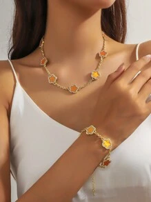 yhvmcl 1 pieza Elegante conjunto de collar de cadena multicapa de flor de cinco pétalos de metal minimalista para mujeres