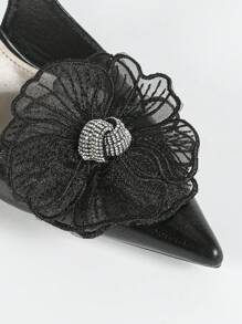 Women's Pointed Toe Rhinestone Lace Floral Decor Stilettos, Elegant Party Evening Sexy Black High Heels - Black - View 8