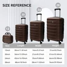 4 Piece Hard Shell Luggage Set,Carry On Suitcase With Spinner Wheels,Family Luggage Set,Brown(12/20/24/28in),CozyUp Travel Suitcase Suitcases Suit Case Durable Travel Luggage Hand Luggage Waterproof Winter Holiday Women Travel Essentials Suitcase Set Luggage Set