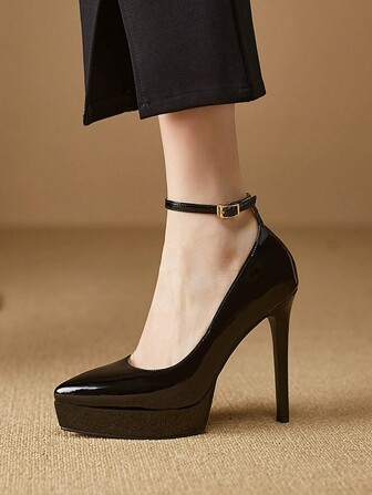 Women's Fashion Stiletto Heel High Heels Pumps With Ankle Strap, Available In Pink, Apricot, Nude, Burgundy, Black, White, Red, Silver, Gold