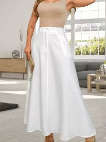 Women's Long Skirt In Twill With FREE Belt - 白色 - 查看 1