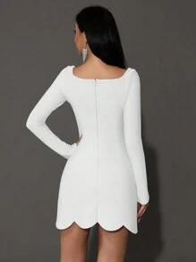 New Design Crystal Embellished Long Sleeve Sexy Bodycon Mini Bandage Dress, Elegant Party Dress For Women, Wedding Guest Dress - White - View 4