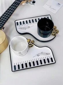 1 pezzo tazza e piattino in ceramica, con chiavi di pianoforte dipinte a mano e pentagramma musicale, set artistico e retrò per tè pomeridiano e dessert, tazze e piattini creativi e personalizzati per bevande, adatti per ristorante, caffè, soggiorno, ufficio