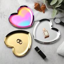 Art Deco Heart-Shaped Stainless Steel Decorative Tray, 1pc - Multipurpose Storage Dish For Jewelry And Household Items