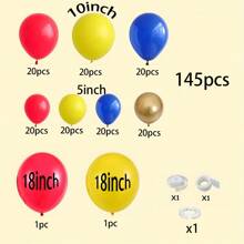 Juego de 145 globos con tema de dibujos animados, que incluye globos de látex de 10 pulgadas en rojo, amarillo y azul, decoración de cumpleaños de princesa con tema de dibujos animados, decoración de boda, decoración de aniversario, decoración de festival, decoración interior y exterior, decoración del hogar - Multicolor - Ver 2