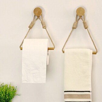 Bohemian Style Wooden Tissue Box Holder, Unique Paper Towel Dispenser For Kitchen/Bathroom, Self-Adhesive Or Drill Installed (Approx. 15cm/5.91in), Natural Color Bathroom Decor Summer