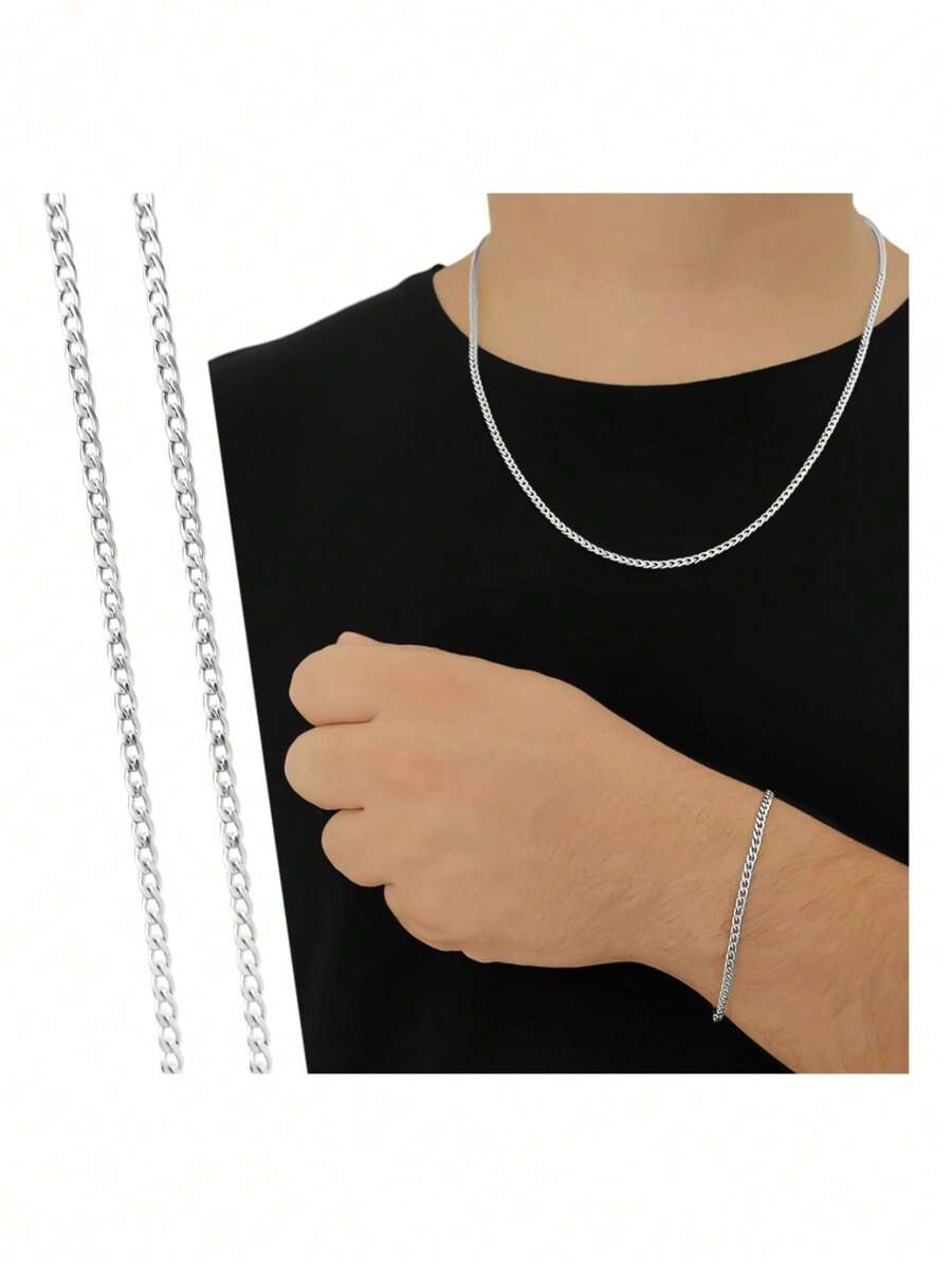 Men's Stainless Steel Chain Set + Bracelet Warranty Kit - 彩色 - 查看 1
