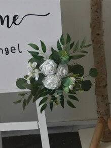 2pcs New Simulation Flower Wedding Birthday Party Directional Signs, Floral Decoration Arch Backdrop, Wedding Decor Props