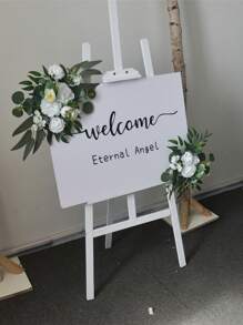 2pcs New Simulation Flower Wedding Birthday Party Directional Signs, Floral Decoration Arch Backdrop, Wedding Decor Props