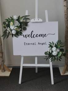 2pcs New Simulation Flower Wedding Birthday Party Directional Signs, Floral Decoration Arch Backdrop, Wedding Decor Props