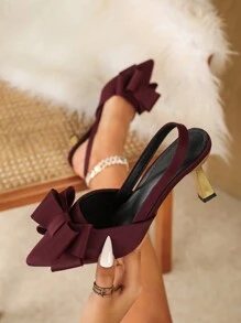 Elegant & Sexy High Heel Pointy Toe Sandals With Bow Decor, Comfortable Party Wear Valentines