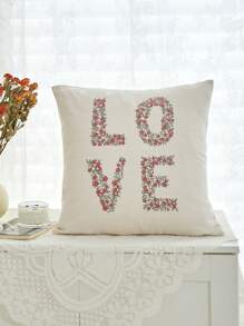 Funda de almohada con bordado de flores de lino de imitación Beige, 1 pieza, perfecta para cualquier decoración de temporada