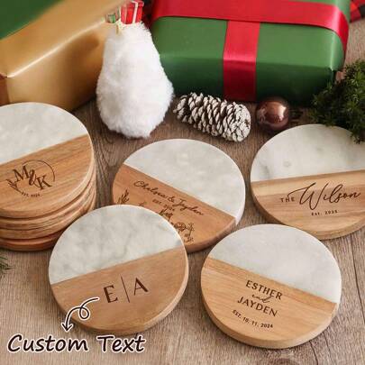 Juego personalizado de 4 posavasos, regalos personalizados para ella, regalo de boda, posavasos personalizados de mármol y madera, regalo de compromiso, regalos para el estreno de una casa, multifunción, duradero, ornamental, reutilizable, exquisito, elegante, de alta calidad, regalos ideales para él, regalos ideales para ella, novio, papá, novia, mamá, familia, amigos, salón de té, hogar, jardín, oficina, para aniversarios, para el Día de San Valentín, para el Día de la Madre, para cumpleaños, para el Día del Padre, para graduaciones, para bodas, para el estreno de una casa, renovación del hogar