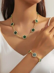 yhvmcl 1 pieza Elegante conjunto de collar de cadena multicapa de flor de cinco pétalos de metal minimalista para mujeres